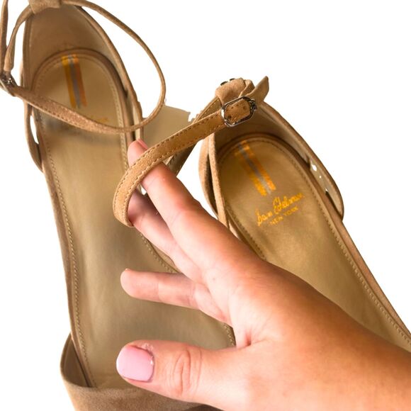 Sam Edelman Tan Suede Block Heel Sandals | Ankle Strap Heels - Picture 11 of 12